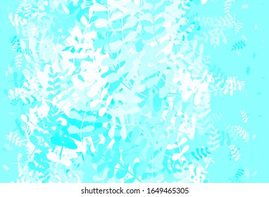 Light Blue, Green vector doodle background with leaves. Sketchy doodles with leaves on blurred background. New template for your design.