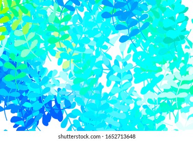 Light Blue, Green vector doodle pattern with leaves. Doodle illustration of leaves in Origami style with gradient. Brand new style for your business design.