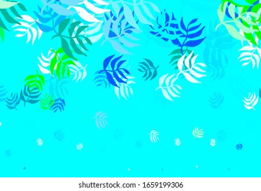 Light Blue, Green vector doodle pattern with leaves. leaves on blurred abstract background with gradient. New template for your brand book.