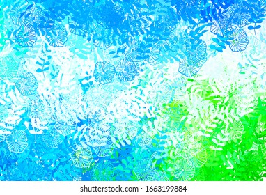 Light Blue, Green vector doodle background with leaves, flowers. Colorful illustration in doodle style with leaves, flowers. New design for your business.