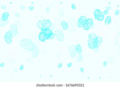 Light Blue, Green vector doodle texture with flowers. Flowers in natural style on white background. Pattern for heads of websites, designs.