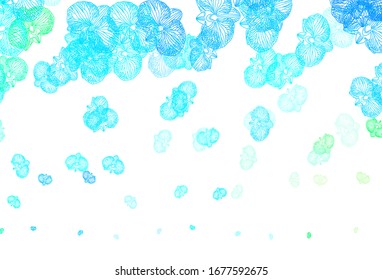 Light Blue, Green vector doodle background with flowers. Sketchy doodle flowers on white background. New design for your business.