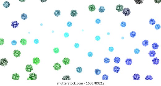 Hellblaues, grünes Vektorillustration-Doodle-Muster mit Blumen. Farbige abstrakte Blumen auf einfachem Hintergrund. Muster für Webdesign.