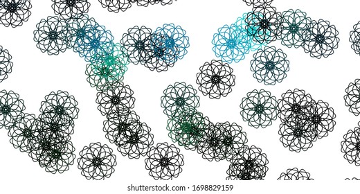 Color azul claro, textura de doodle vectorial verde con flores. Diseño sencillo con flores sobre fondo abstracto. Plan para la promoción del día de la mujer.