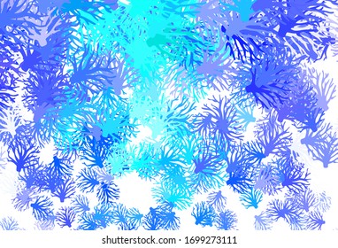 Azul claro, fondo de doodle vectorial verde con ramas. Una elegante ilustración brillante con hojas y ramas. Nuevo diseño para su negocio.