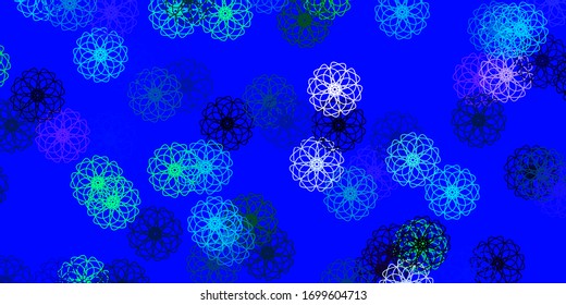 Azul claro, fondo de doodle vectorial verde con flores. Diseño sencillo con flores sobre fondo abstracto. Plan para la promoción del día de la mujer.