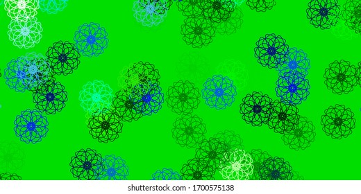 Light Blue, Green vector doodle texture with flowers. Simple colored illustration with abstarct flowers. Brand new business design.