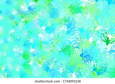 Light Blue, Green vector doodle pattern with branches. Colorful illustration in doodle style with leaves, branches. Hand painted design for web, wrapping.