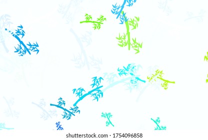 Hellblauer, grüner Vektordoodle-Hintergrund mit Ästen. Moderne abstrakte Illustration mit Blättern und Ästen. Doodle Design für Ihre Website.
