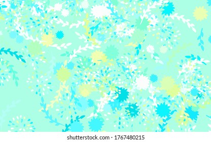 Light Blue, Green vector doodle pattern with flowers Sketchy doodle flowers on white background. Colorful pattern for kid's books.