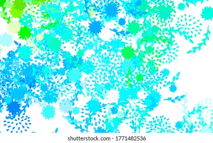 Light Blue, Green vector doodle texture with flowers, roses. Colorful illustration in doodle style with flowers. Elegant pattern for your brand book.