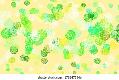 Azul claro, el fondo de doodle vectorial verde con rosas. Nueva ilustración de color con flores. Patrón elegante para tu libro de marca.
