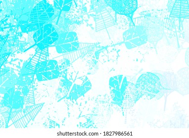 Azul claro, fondo de doodle vectorial verde con árboles, ramas. Elegante ilustración de colores vivos con árboles de estilo natural. Diseño pintado a mano para web, envoltura.