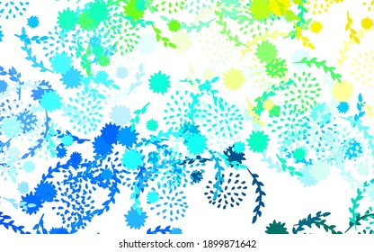 Light Blue, Green vector doodle layout with flowers, roses. Brand new colored illustration with flowers. Hand painted design for web, wrapping.