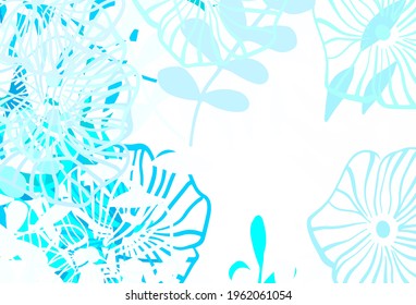 Hellblaues, grünes Vektor-Doodle-Muster mit Blättern. Neue farbige Illustration im Doodle-Stil mit Blättern. Elegantes Muster für Ihr Markenbuch.