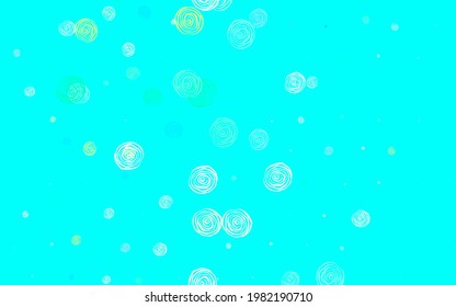 Light Blue, Green vector doodle pattern with roses. Flowers with gradient on white background. New template for your design.