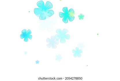 Hellblaues, grünes Vektor-Doodle-Muster mit Blumen. Kreative Illustration im unscharfen Stil mit Blumen. Neue Vorlage für Ihr Markenbuch.