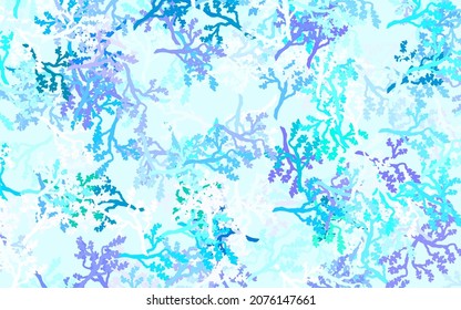 Light Blue, Green vector doodle backdrop with leaves, branches. Colorful illustration in doodle style with leaves, branches. Colorful pattern for kid's books.