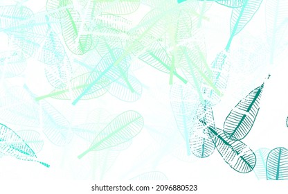 Light Blue, Green vector doodle background with leaves. Doodle illustration of leaves in Origami style with gradient. Hand painted design for web, leaflets.