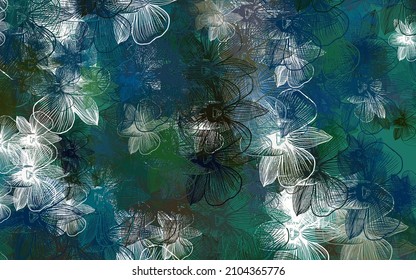 Light Blue, Green vector doodle texture with flowers. Abstract illustration with flowers in doodles style. New design for your business.