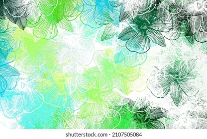 Light Blue, Green vector doodle texture with flowers. Colorful illustration in doodle style with flowers. Pattern for heads of websites, designs.