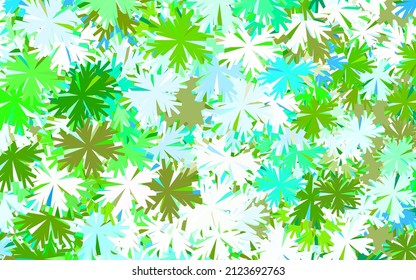 Azul claro, patrón de doodle vectorial verde con árboles, ramas. Ilustración con coloridas flores abstractas de doodle. Plantilla para fondos de teléfonos móviles.