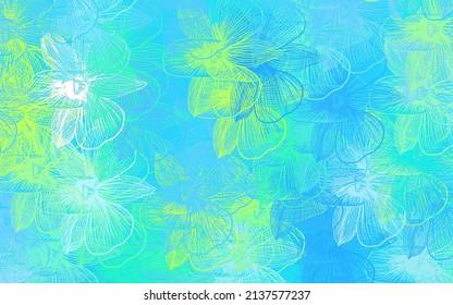 Hellblau, grüner Vektor-Doodle-Layout mit Blumen. Kreative Illustration im unscharfen Stil mit Blumen. Elegantes Muster für Ihr Markenbuch.