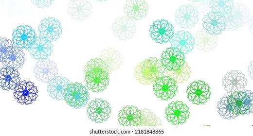 Light blue, green vector doodle texture with flowers. Abstract illustration with flowers in Origami style. Colorful pattern for spring parties.