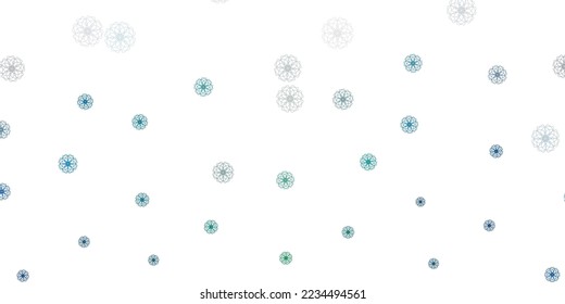 Hellblaue, grüne Vektordoodle-Struktur mit Blumen. Farbige Blumen im natürlichen Stil auf einfachem Hintergrund. Muster für Webdesign.