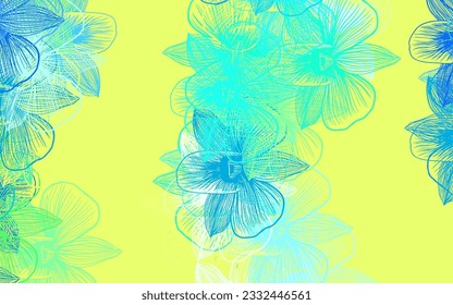 Azul claro, textura de doodle vectorial verde con flores. Flores con gradiente sobre fondo blanco. El mejor diseño para su negocio.