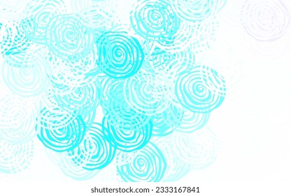 Azul claro, fondo de doodle vectorial verde con rosas. Ilustración con coloridas flores abstractas de doodle. Nuevo estilo para su diseño de negocio.
