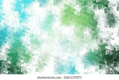 Light Blue, Green vector doodle background with flowers. Flowers with gradient on white background. Elegant pattern for your brand book.