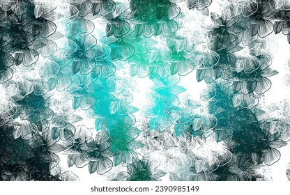 Hellblaues, grünes Vektor-Doodle-Muster mit Blumen. Abstrakte Illustration mit Blumen im Doodles-Stil. Muster für Tapeten, Farbbücher.