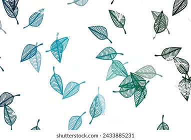 Hellblauer, grüner Vektor-Doodle-Hintergrund. Glitzer abstrakte Illustration mit Blättern. Muster für Tapeten und Malbücher.
