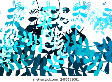 Light Blue, Green vector doodle background with leaves. leaves on elegant natural pattern with gradient. Colorful pattern for kid's books.