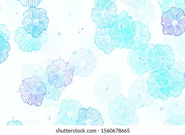 Light Blue, Green vector elegant wallpaper with leaves. Colorful illustration with flowers in doodle style. Colorful pattern for kid's books.