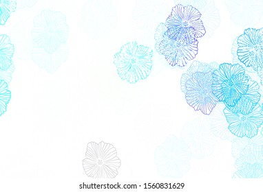 Light Blue, Green vector elegant wallpaper with leaves. Colorful illustration with flowers in doodle style. Colorful pattern for kid's books.