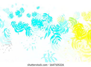 Light Blue, Green vector elegant background with leaves. Sketchy doodles with leaves on blurred background. Brand new design for your business.