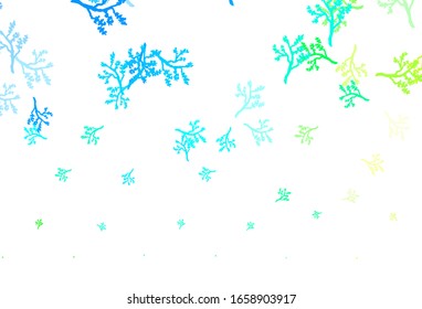 Hellblauer, grüner Vektorillustration, eleganter Hintergrund mit Sakura. Farbige Illustration im Doodle-Stil mit Blättern, Ästen. Neues Design für Ihr Unternehmen.