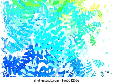 Light Blue, Green vector elegant wallpaper with leaves. Doodle illustration of leaves in Origami style with gradient. Colorful pattern for kid's books.