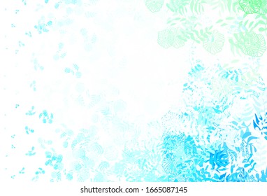 Hellblauer, grüner Vektorillustration, eleganter Hintergrund mit Blättern. Kreative Illustration im unscharfen Stil mit Blättern. Farbiges Muster für Kinderbücher.