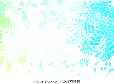 Light Blue, Green vector elegant wallpaper with leaves. Shining colored illustration with leaves in doodle style. Textured pattern for websites, banners.