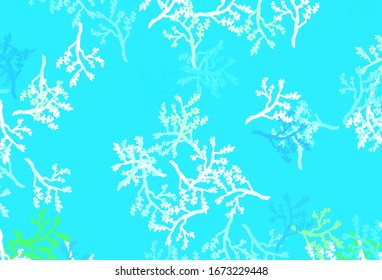 Light Blue, Green vector elegant wallpaper with sakura. Colorful abstract illustration with leaves in doodle style. Pattern for wallpapers, coloring books.