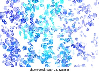 Azul claro, Vector verde elegante plantilla con hojas, flores. Ilustración abstracta brillante con hojas y flores. Nuevo diseño para su negocio.