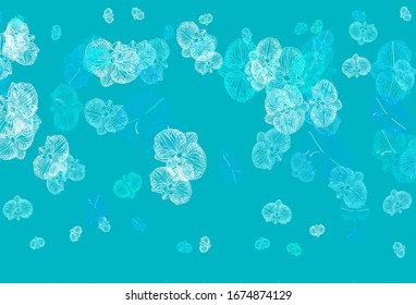 Light Blue, Green vector elegant background with flowers. Abstract illustration with flowers in doodles style. A new texture for your wallpaper design.