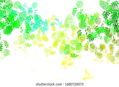 Hellblaue, grüne Vektorillustration elegante Tapete mit Blättern und Blumen. Farbige abstrakte Illustration mit Blättern im Doodle-Stil. Doodle Design für Ihre Website.