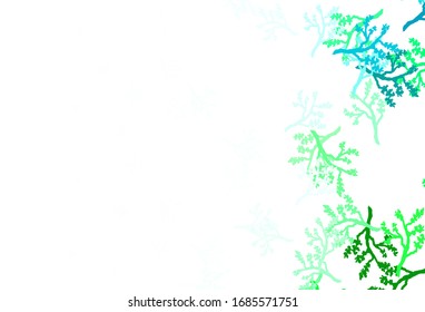 Hellblaues, grünes Vektorillustration elegantes Muster mit Sakura. Blätter und Äste mit Farbverlauf auf weißem Hintergrund. Texturierte Muster für Webseiten, Banner.