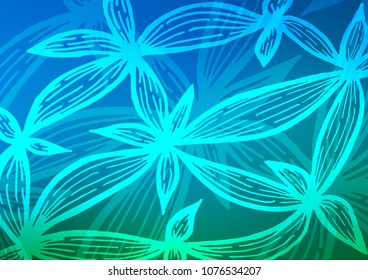 Light Blue, Green vector floral curved background. Glitter abstract illustration with doodles and Zen tangles. Brand-new style for your business design.