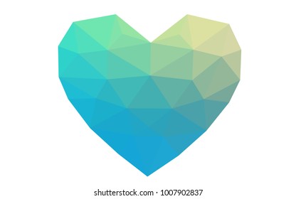 Light Blue, Green vector greeting Card Happy Valentine's Day. Lettering with hearts on the white polygonal background. Colored triangular illustration for your business.