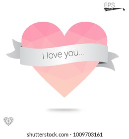 Light Blue, Green vector greeting Card Happy Valentine's Day. Lettering with hearts on the white polygonal background. Colored triangular illustration for your business.